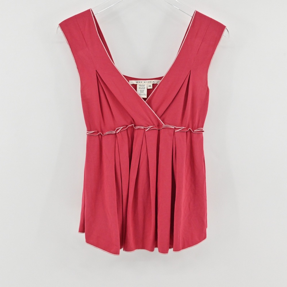 Vtg Y2k‎ Max Studio Babydoll Top Womens Size XS Pink Empire Waist Pleated Summer